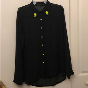 Sheer neon skull button down